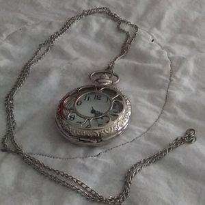 Silver tone peekaboo pocketwatch necklace